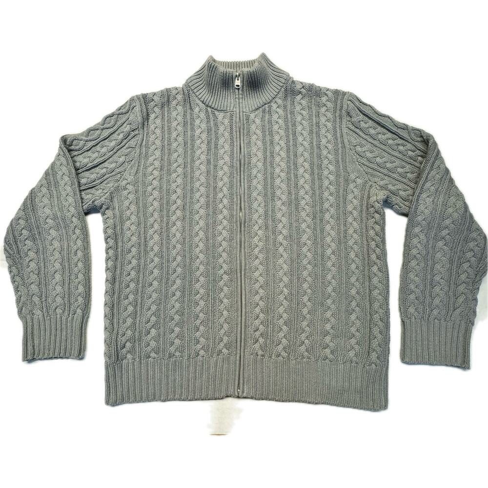 Express Zip-Up Fisherman Cotton Cable Knit Mock Turtleneck Sweater Gray Women XL